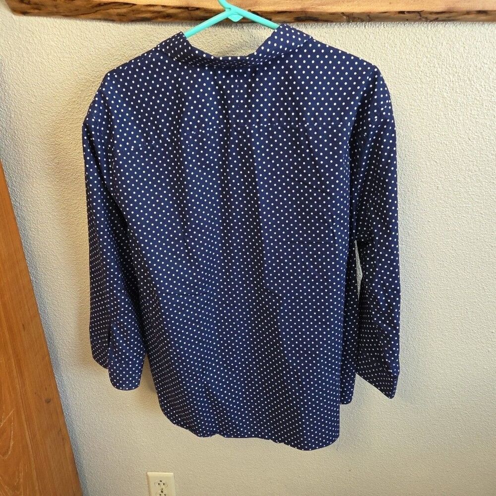 Lauren Ralph Lauren Navy Polka Dot Button 3/4 Sleeve Shirt No Iron 3X Plus Size - Picture 5 of 8